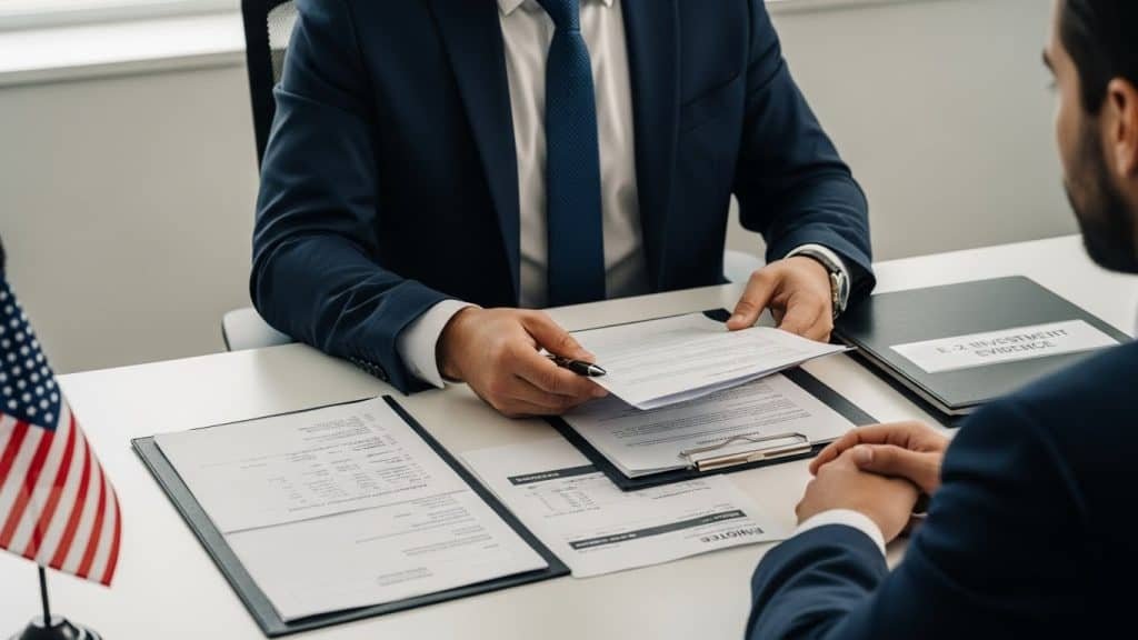 Documento e entrevista de processo de imigração profissional.