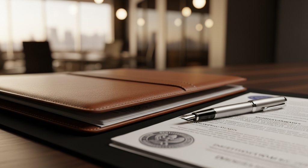 Imagem de documentos e pasta de trabalho para visto O1-A.