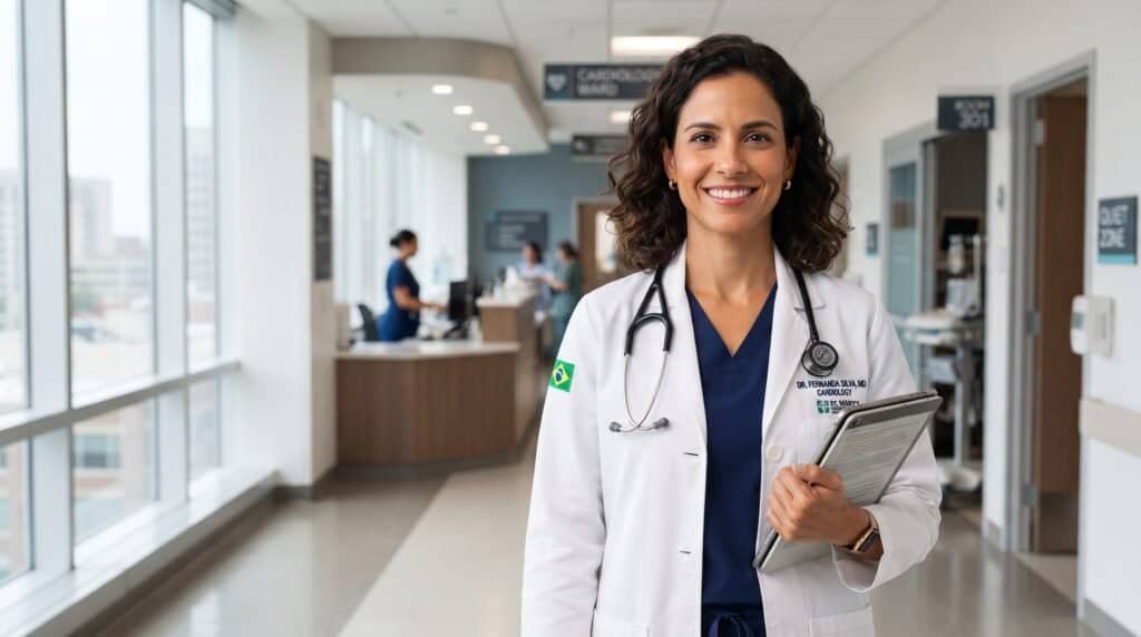 Médico brasileiro planejando carreira e residência permanente nos Estados Unidos.